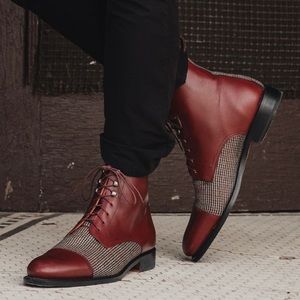 Burgundy Spanish leather and wool jumper boots